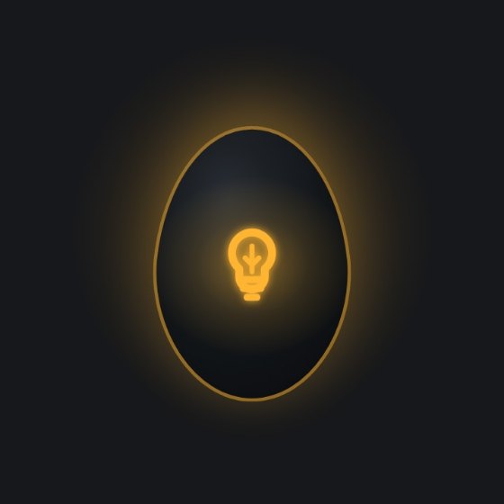 Near-black egg with an amber lamp lit inside it.