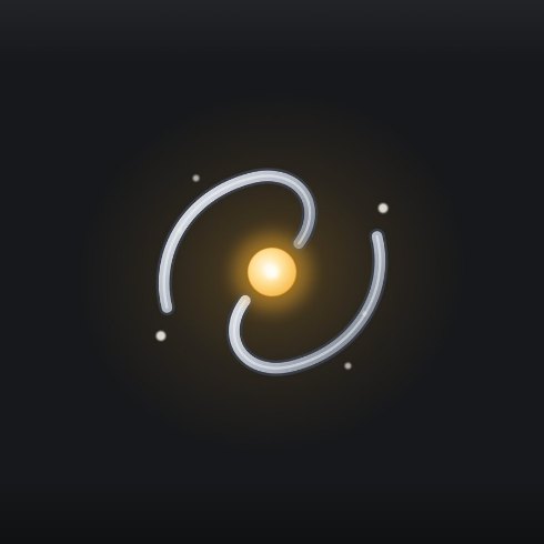 A two-armed palladium spiral galaxy with a warm amber core and sparse stars.