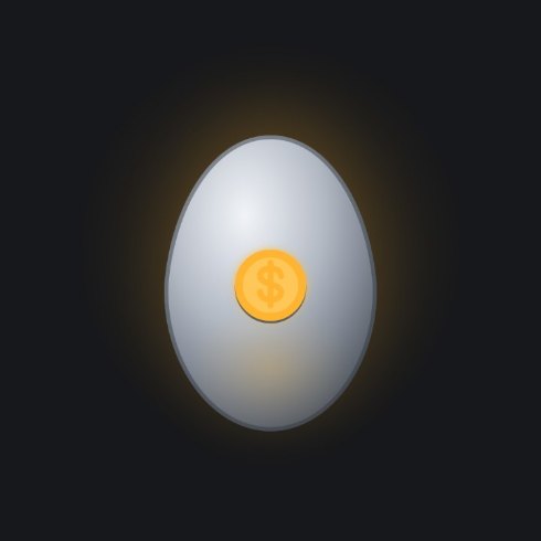 A palladium egg with a coin inlaid in amber.