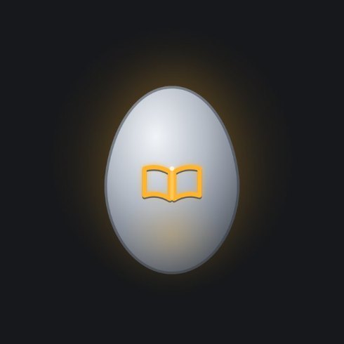A palladium egg with an open book inlaid in amber.