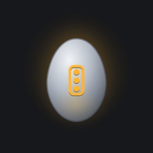 A palladium egg with a three-lamp traffic light inlaid in amber.