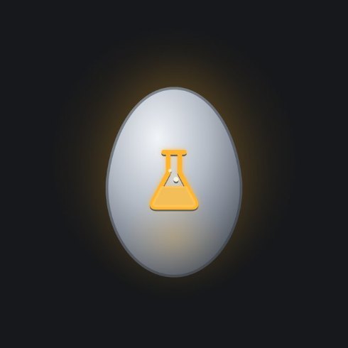 A palladium egg with a conical flask inlaid in amber.