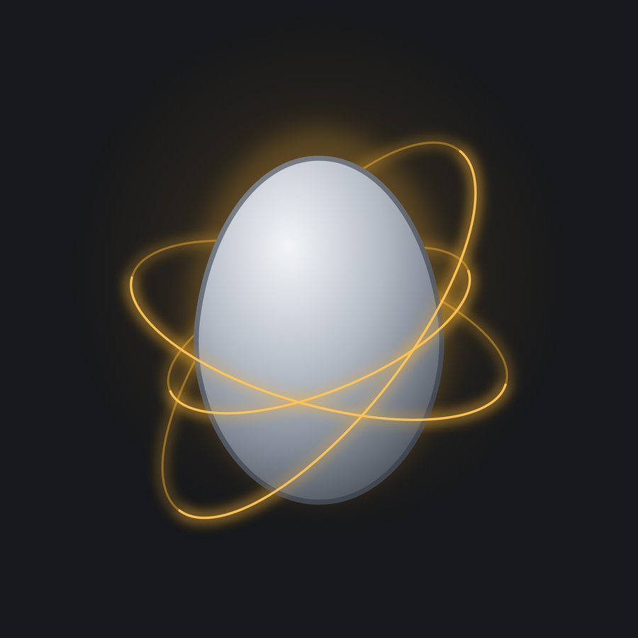 The Palladium Egg: a bare palladium egg circled by three amber orbitals.