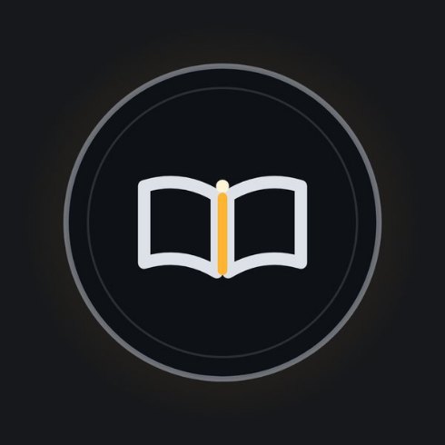 A roundel holding an open book with amber light in the gutter.