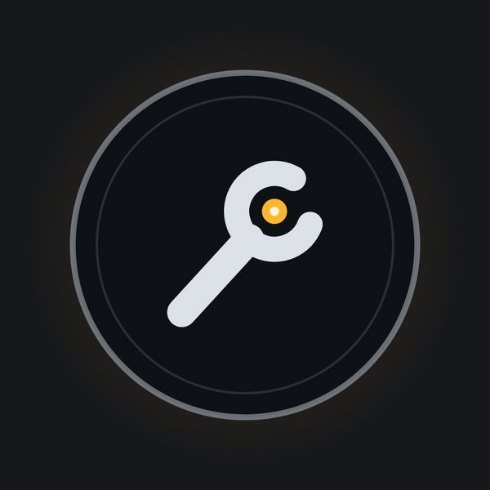 A roundel holding an open-end wrench on an amber bolt.